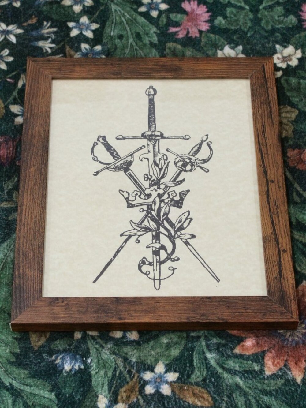 Framed 8x10 Antique Crossed Swords Parchment Print - Heraldic Decor